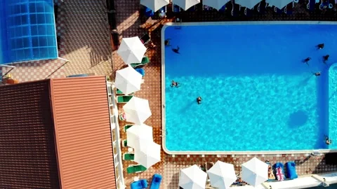 Drone view of people swimming in the pool. Recreation center in Zatoka Stock Footage 169093094