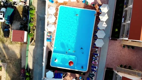 Drone view of people swimming in the pool. Recreation center in Zatoka Stock Footage 169093306