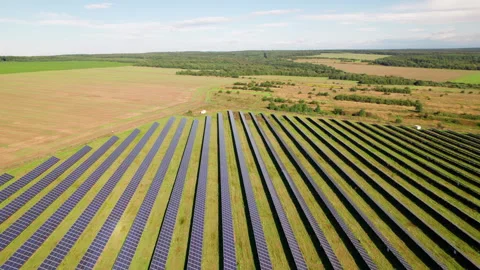 Drone view of photovoltaic installation in open countryside Stock Footage 345895673
