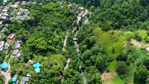 Drone View of Pichinde Town and Mountain River in the Colombian Andes Stock Footage 321505467