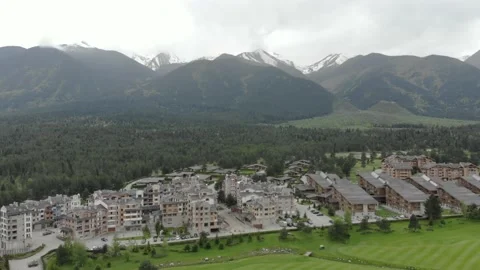 Drone View of Pirin Golf And Club Complex, Bulgaria Coniferous Forest Stock Footage 163653014