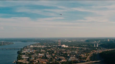 Drone view The plane is landing Stock Footage 111891185