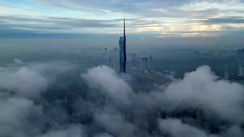 Drone view PNB 118 in low foggy cloud morning Vídeos de archivo 229769272