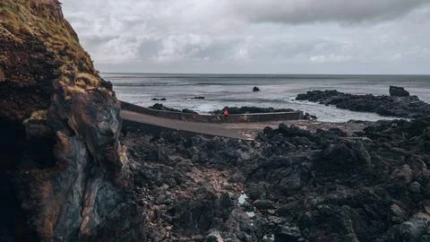 Drone view of Ponta da Costa in Sao Miguel, the Azores Stock Photos