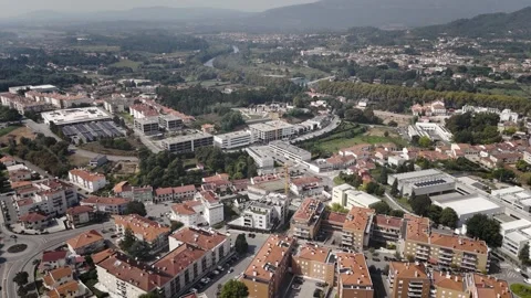 Drone View of Ponte de Lima Buildings and Green Vegetation Stock Footage 341710506