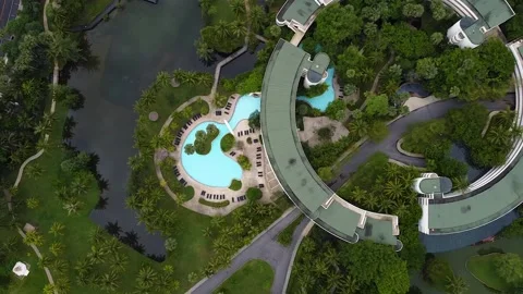 Drone view of the pool and the hotel in a tropical landscape Stock Footage 172474774