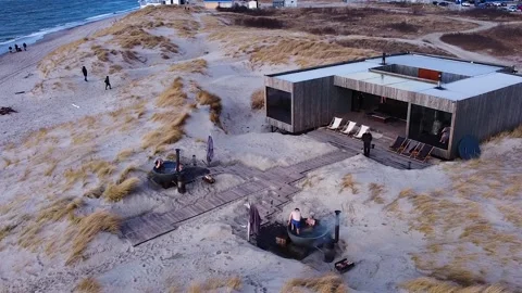 Drone view of the popular bath tubs on the shores of the Baltic Sea Stock Footage 194023957