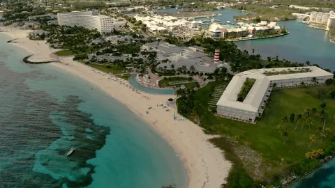 Drone View of Port Lucaya Canal Entry and Waterfront Development, Freeport Stock Footage 103293553