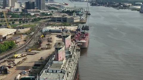 Drone view of the Port of Mobile and downtown Mobile Alabama Stock Footage 308615990