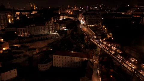 Drone View of Porto Hillside Streets and Bridge Traffic Stock Footage 344798814