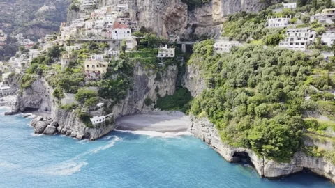 Drone View of Positano Beach and Cliffside Village Italy Vidéo 334722767