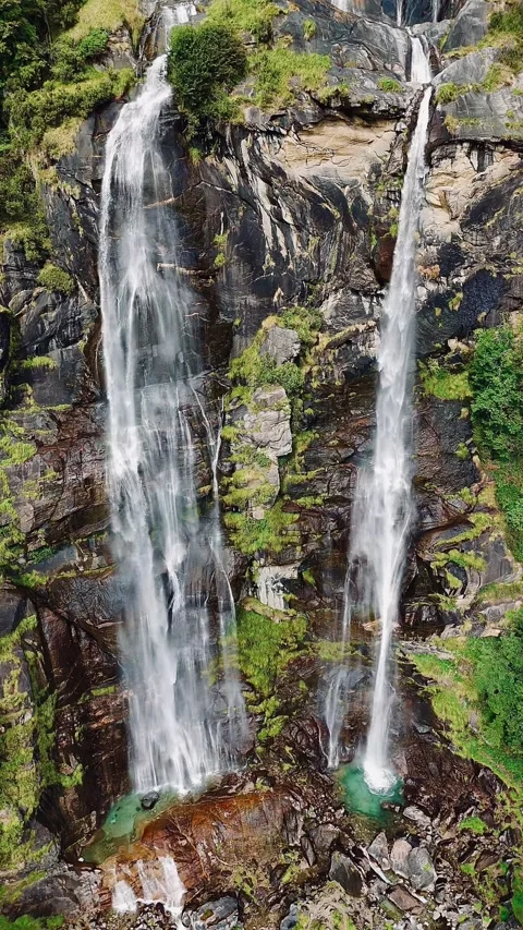Drone view of powerful waterfall in mountain landscape Stock Footage 316644623