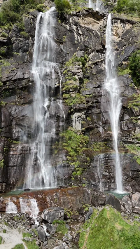 Drone view of powerful waterfall in mountain landscape Stock Footage 316679684