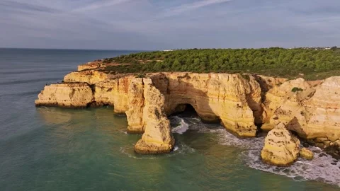 Drone View of Praia da Marinha Sea Arch and Cliffs 動画素材 344288261