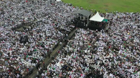 DRONE VIEW Pro-Palestine protests In MONAS, JAKARTA Stock Footage 255212208