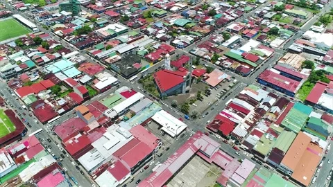 Drone View of Puerto Limon, Costa Rica. Typical Central America Colorful Roofs Video stock 155079150