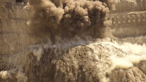 Drone view of a Quarry Explosion directly above Stock Footage 236709857