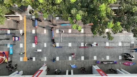 Drone view of the queue of visitors  Video stock 250796018