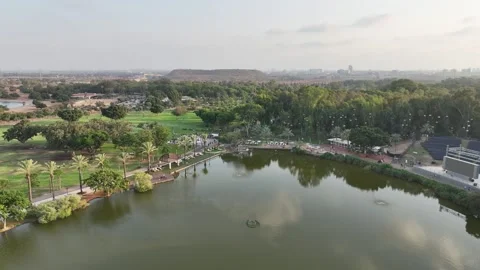 Drone view of Ramat Gan Park near Tel Aviv Stock Footage 294722668