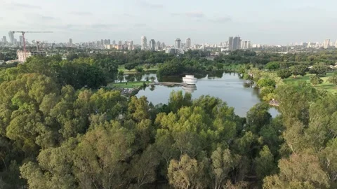 Drone view of Ramat Gan Park near Tel Aviv Stock Footage 294722669