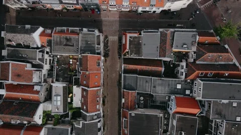 Drone view of red brick houses in old European city Video stock 196836722
