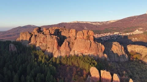 Drone View of Red Rock Cliffs Above Forest Video stock 333176608