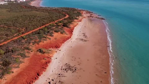 Drone view, red sand, red desert, blue ocean, Australia Stock Footage 172530155