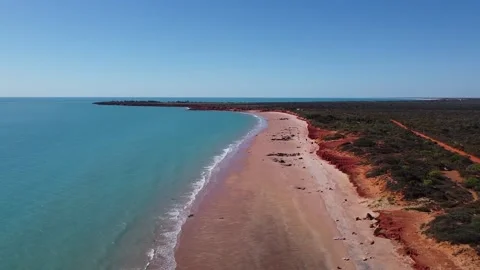 Drone view, red sand, red desert, blue ocean Stock Footage 172530272