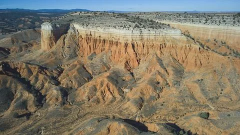 Drone view of red sandstone cliffs in Teruel province Spain Stock Photos