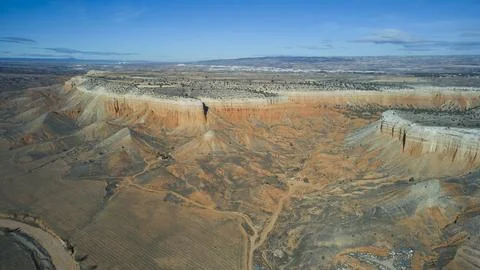 Drone view of red sandstone cliffs in Teruel province Spain Stock Photos