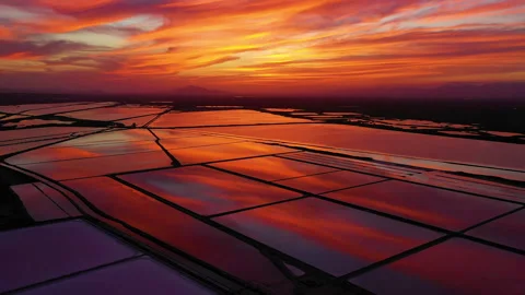 Drone view of red sunset in las Salinas lagoons. Stock Footage 288604623