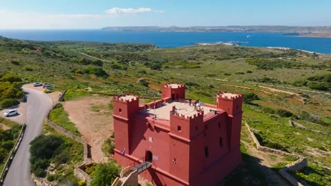 Drone view of Red tower on Malta island Stock Footage 305883543