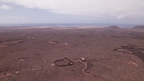 Drone View of Reddish Volcanic Terrain Near Calderon Hondo, Fuerteventura Stock Footage 309027849