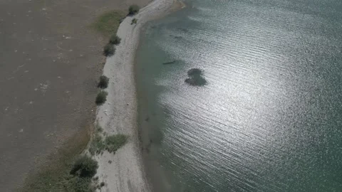 Drone View of Remote Island and Vast Kapchagay Reservoir Stock Footage 343056196