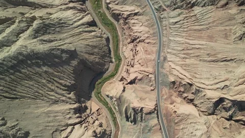Drone View of Remote Road and Bridge in Shanshan Xinjiang China Stock Footage 341609723