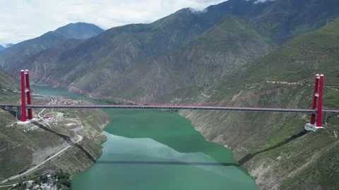 Drone View of Remote Road and Bridge in Luding Sichuan China Stock Footage 341613344