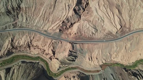 Drone View of Remote Road and Bridge in Shanshan Xinjiang China Stock Footage 341615720