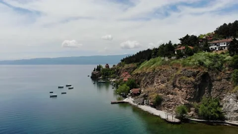 Drone view of the resort town of Ohrid Stock Footage 155582240