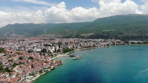 Drone view of the resort town of Ohrid Stock Footage 155582466