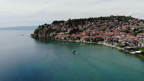 Drone view of the resort town of Ohrid Stock Footage 155582813