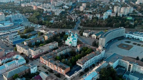Drone view of the Resurrection Cathedral in the center of Sumy, Ukraine Stock Footage 335134285