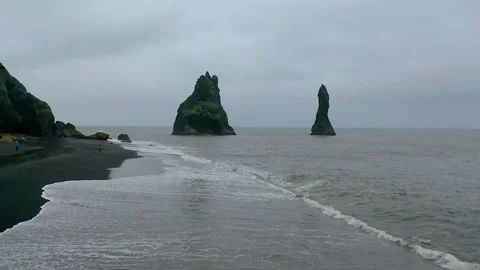 Drone view of Reynisdrangar islets, Iceland. Stock Footage 296060768