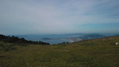 Drone view of Rias Baixas, Val Miñor, Nigran and Baiona from A Grova High. Stock Footage 272675662