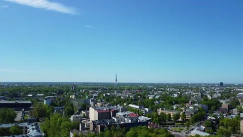Drone View of Riga TV Tower in Distance Stock Footage 310053176