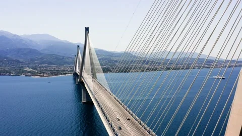 Drone view of Rio - Antirio bridge. Stock Footage 201020055