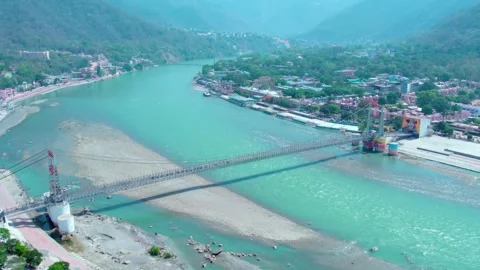 Drone View of Rishikesh India and the Ganga River on 7th June 2025 Stock Footage 311519492