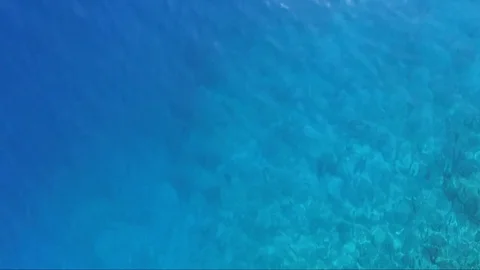 Drone view rising up over blue sea and coast Stockbeeldmateriaal 81321693