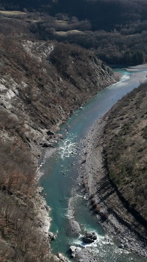 Drone view of a river between mountains Stock Footage 273509126