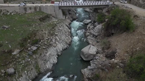 Drone View of River, Bridge and Valley in Himachal Pradesh, India Video stock 313382407