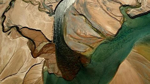 Drone view of river delta at Issyk Lake Almaty Kazakhstan Stock Photos